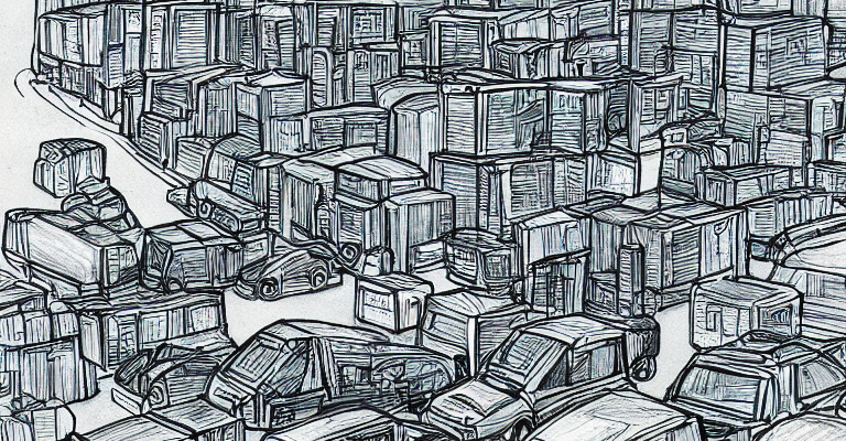 drawing of boxes that go down the road like trucks